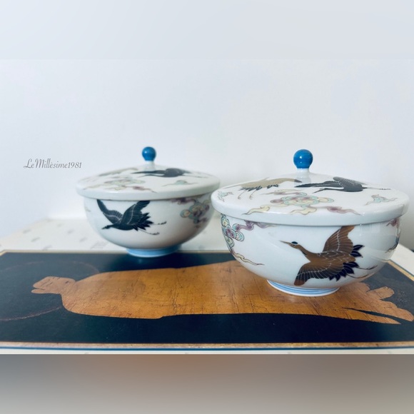 2 Sets of Japanese Fine Porcelain Arita Fukagawa Lidded Teacups  | - Picture 2 of 8